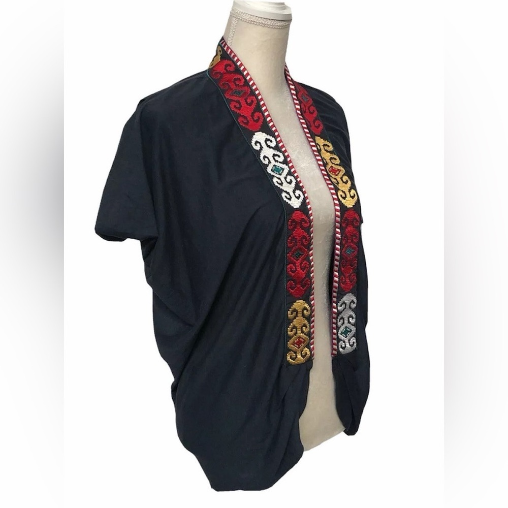 Anthropologie One September Navy Boho Geometric Embroidered Cardigan Small - Picture 11 of 16